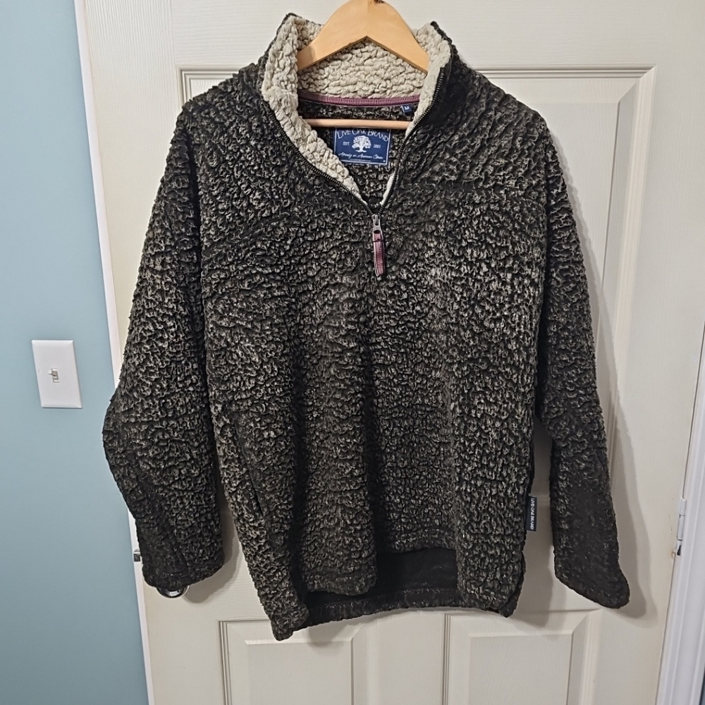 Live Oak Brand Sherpa Pullover Brown/Beige 1/4 Zip Super Soft  Size M PreOwned‎